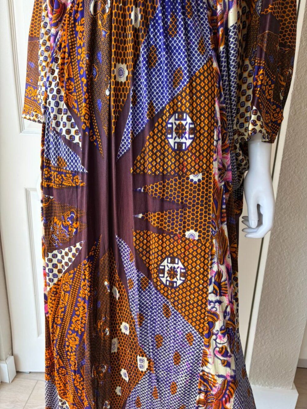 Vintage 70's Colorful Pattern Kaftan Maxi Dress - Picture 11 of 16